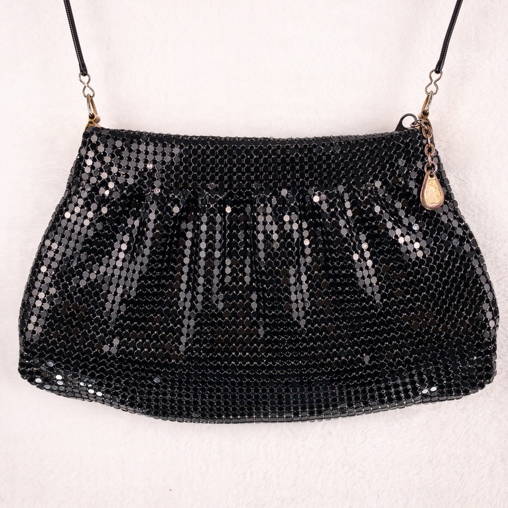 Vintage Delill Purse Crossbody Black Metal Mesh Snake Chain Shoulder Strap 1960s